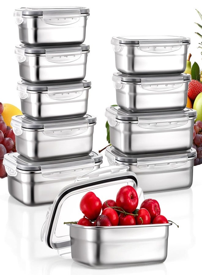 Bruislard 10 Pcs 304 Stainless Steel Food Storage Containers with Proof & Airtight Lids, Reusable Meal Prep Containers, Lunch Boxes, Kimchi, ContainersOven/Dishwsher/Freezer Safe - Image 1